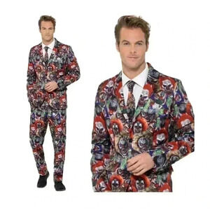 Evil Clown Suit Mens Halloween Stand Out Suit Horror Clowns Fancy Dress Outfit